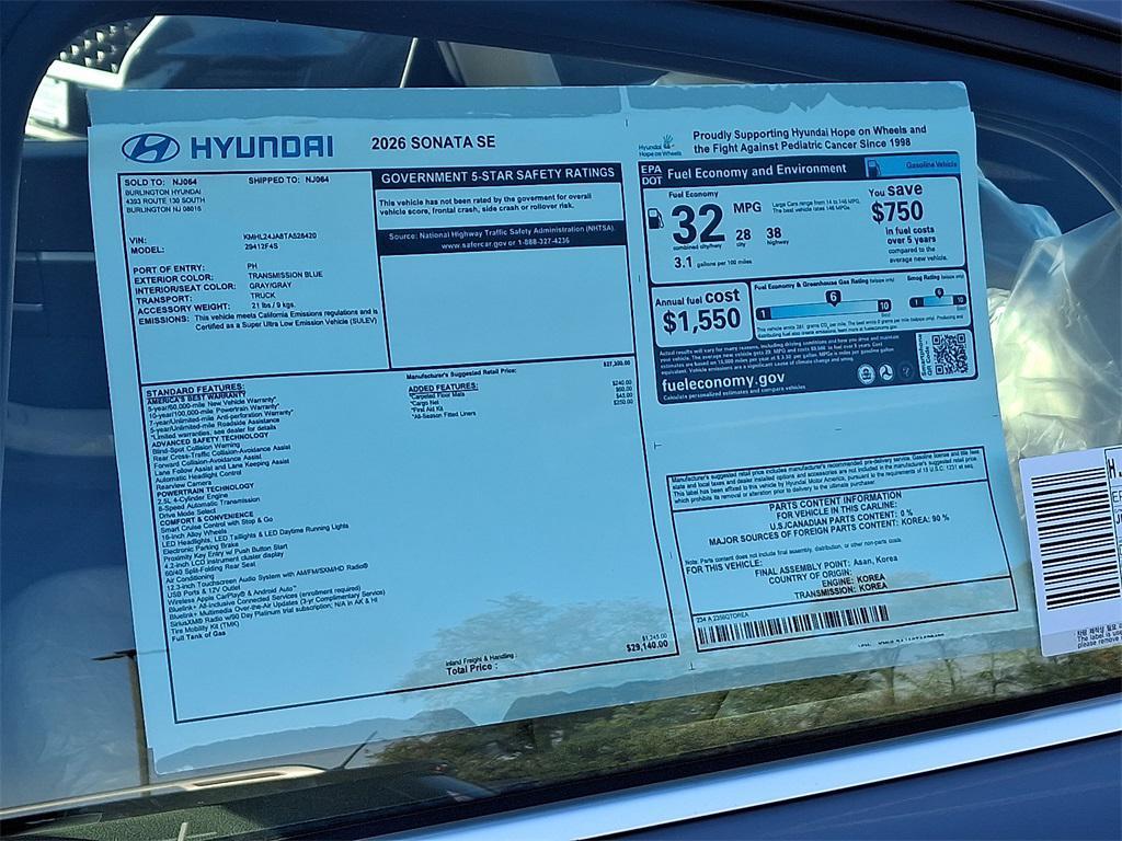 new 2026 Hyundai Sonata car, priced at $29,140