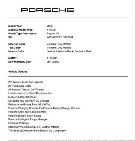 used 2020 Porsche Taycan car, priced at $56,900